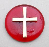Brass cross on a red paperweight 7cm - Presse papier rouge et croix cuivre